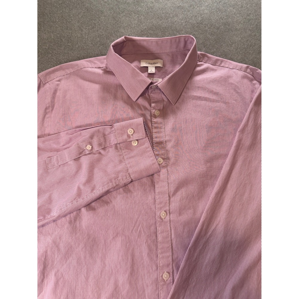 Calvin Klein Mens XL Infinite Cool Non-Iron Dress Shirt Purple White Stripe LS